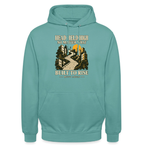 Street Hoodie Head Held High — Built to Rise | Prise de Conscience - turquoise pastel