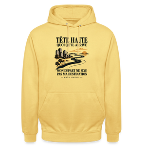 Hoodie Street Tête haute — Mon départ ne fixe pas ma destination | Prise de Conscience - jaune citron