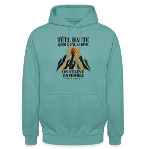 Hoodie Street Tête haute — On s’élève ensemble | Prise de Conscience - turquoise pastel