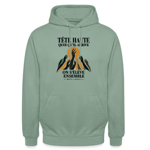 Hoodie Street Tête haute — On s’élève ensemble | Prise de Conscience - vert-de-gris