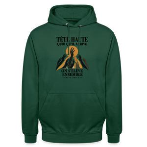 Hoodie Street Tête haute — On s’élève ensemble | Prise de Conscience - vert bouteille