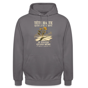 Hoodie Street Tête haute — Je pousse quand même | Prise de Conscience - gris éléphant