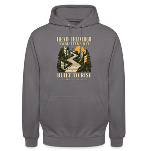 Street Hoodie Head Held High — Built to Rise | Prise de Conscience - gris éléphant