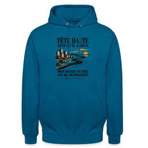 Hoodie Street Tête haute — Mon départ ne fixe pas ma destination | Prise de Conscience - bleu profond 