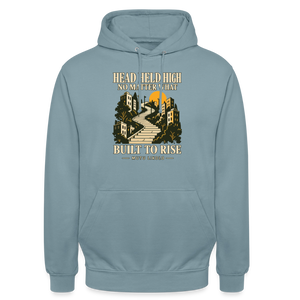 Street Hoodie Head Held High — Built to Rise | Prise de Conscience - bleu fumée