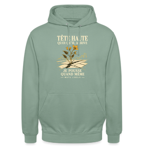 Hoodie Street Tête haute — Je pousse quand même | Prise de Conscience - vert-de-gris