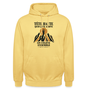 Hoodie Street Tête haute — On s’élève ensemble | Prise de Conscience - jaune citron