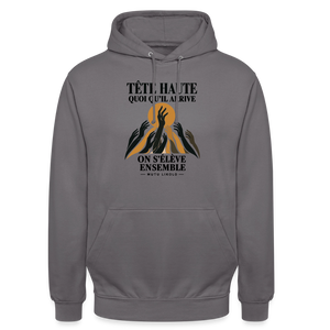 Hoodie Street Tête haute — On s’élève ensemble | Prise de Conscience - gris éléphant