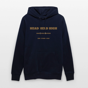 HEAD HELD HIGH — Heritage Navy & Camel Hoodie — technical back