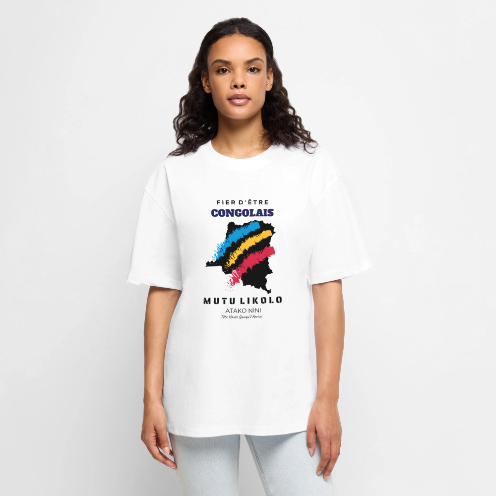 T-shirt Premium bio oversize Unisexe FIER D'ÊTRE CONGOLAIS - blanc