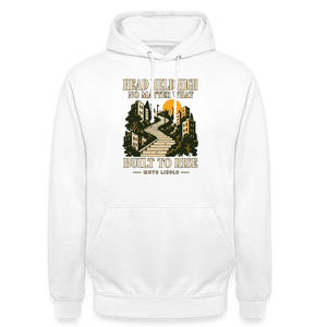 Street Hoodie Head Held High — Built to Rise | Prise de Conscience - blanc