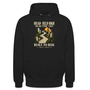 Street Hoodie Head Held High — Built to Rise | Prise de Conscience - noir