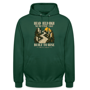 Street Hoodie Head Held High — Built to Rise | Prise de Conscience - vert bouteille