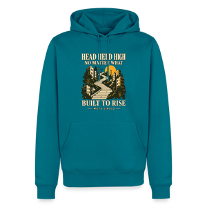 Street Premium Hoodie Head Held High — Built to Rise | Prise de Conscience - bleu pétrole