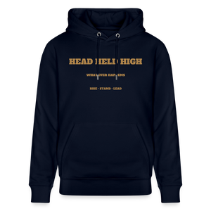 HEAD HELD HIGH — Heritage Navy & Camel Hoodie — technical front