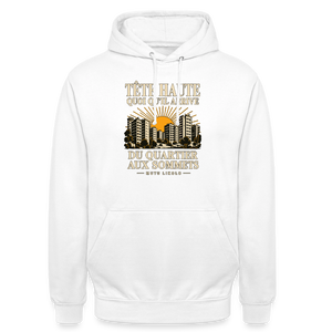 Hoodie Street Tête haute — Du quartier aux sommets, édition couleurs | Prise de Conscience - blanc