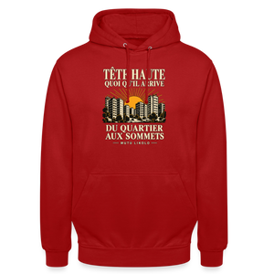 Hoodie Street Tête haute — Du quartier aux sommets, édition couleurs | Prise de Conscience - rouge
