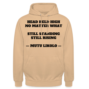 Street Hoodie Head Held High — Still Standing, Still Rising, Typography | Prise de Conscience - pêche