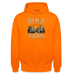Hoodie Street Tête haute — Du quartier aux sommets, édition couleurs | Prise de Conscience - orange