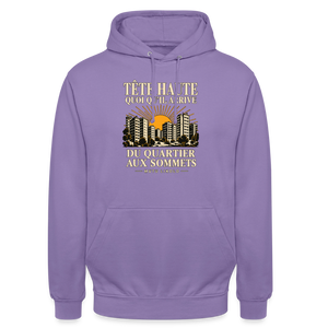 Hoodie Street Tête haute — Du quartier aux sommets, édition couleurs | Prise de Conscience - lavande