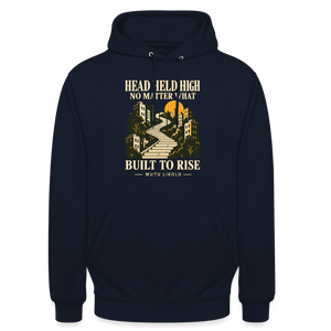 Street Hoodie Head Held High — Built to Rise | Prise de Conscience - marine