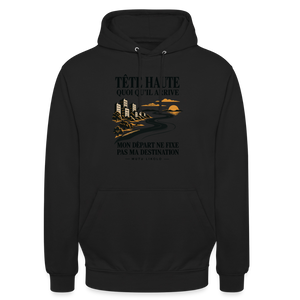 Hoodie Street Tête haute — Mon départ ne fixe pas ma destination | Prise de Conscience - noir