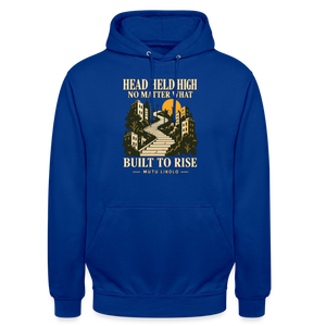 Street Hoodie Head Held High — Built to Rise | Prise de Conscience - bleu royal