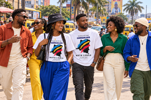 Mise en scène de la communauté congolaise à Kinshasa portant les t-shirts Fier d’être Congolais