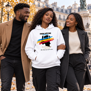 Groupe urbain autour du hoodie blanc Fier d’être Congolais