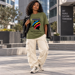 T-shirt oversize Fier d'être Congolais kaki avec veste en cuir