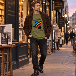 T-shirt oversize Fier d'être Congolais kaki avec bomber marron