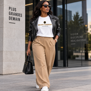 T-shirt Signature premium blanc avec veste en cuir noire
