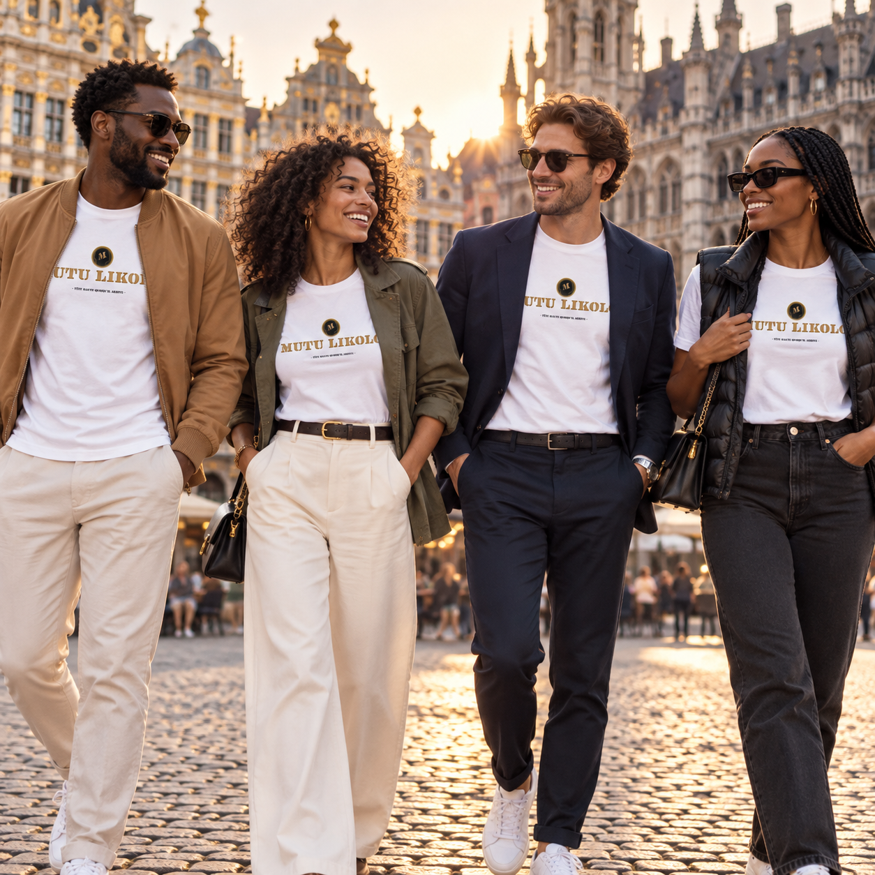 Groupe portant le t-shirt Signature premium blanc