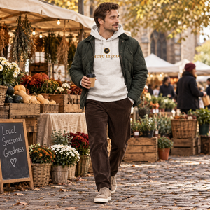 Hoodie Mutu Likolo beige chiné avec veste matelassée verte