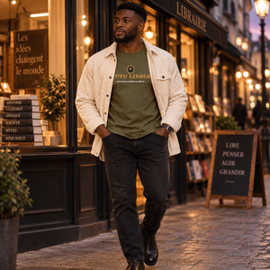 T-shirt Signature kaki avec surchemise matelassée crème