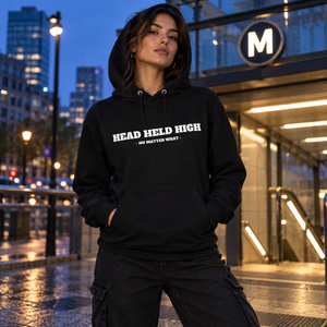 HEAD HELD HIGH black organic hoodie — city metro