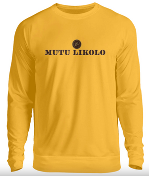 Pull unisexe jaune à manches longues avec logo Mutu Likolo sur la poitrine, Collection Résilience.
Yellow unisex long-sleeve sweatshirt with Mutu Likolo logo on the chest, Resilience Collection. 