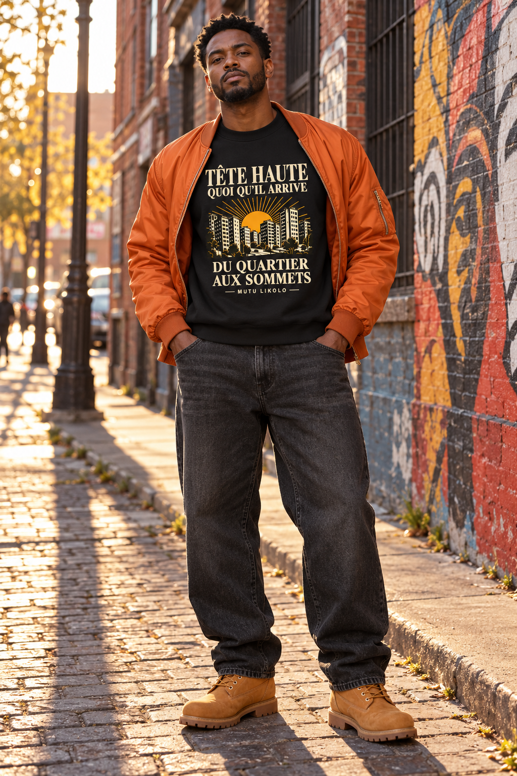 Sweat Street Tête haute — Du quartier aux sommets | Prise de Conscience — noir — look Street porté