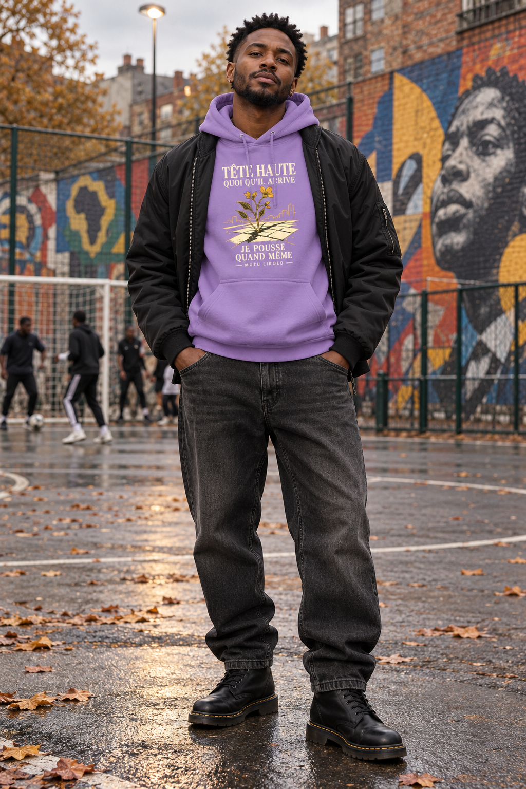 Hoodie Street Tête haute — Je pousse quand même | Prise de Conscience — lavande — look Street porté