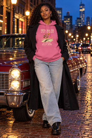 Hoodie Street Tête haute — Je pousse quand même | Prise de Conscience — rose — look Street porté