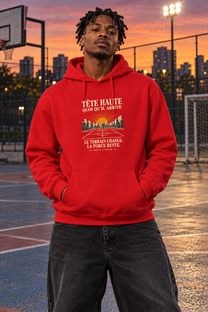 Simulation de style Street : Le terrain change la force reste, rouge, terrain de sport au crépuscule.